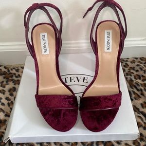 Burgundy square heeled sandals